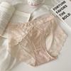 Ropa interior femenina de alta gama con encaje satinado perlado atmosférico, sexy, de malla, de cintura media, sin costuras, transpirable, con refuerzo de algodón