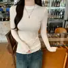 Foto Real # Camiseta de Base Modal para Mulheres Início da Primavera 2025 Novo Estilo Básico Camiseta de Manga Longa para Mulheres