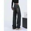 Primavera Outono 2026 Novo Tamanho Plus Meninas Cheinhas Jeans Retrô de Cintura Alta Wide Leg Calças Longas Retas Vintage Streetwear Feminino
