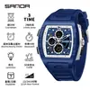 Reloj Electrónico Sanda Aliexpress Más Vendido, Moderno y Genial, con Tres Zonas Horarias, Cronómetro Segmentado, Luminoso, Forma de Barril, Reloj de Doble Movimiento
