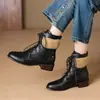 Novas Botas Femininas Estilo Europeu e Americano Outono e Inverno com Cano Dobrável, Botas Curtas com Cadarço, Salto Quadrado, Botas de Salto Médio, Tamanhos 40-47, Tamanho Grande, Exportação