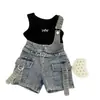 Nuevo Conjunto de Verano para Niñas 101.3kg Pieza Conjunto Moda Coreana Chaleco de Moda Popular Elegante Mono de Mezclilla Shorts