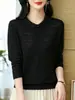 Top de punto con cuello polo de hilo de núcleo para mujer, camiseta de manga larga, nuevo estilo otoño 2026, cuello de solapa, camiseta básica para madres de mediana edad