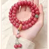 Venta directa de fábrica de pulseras de semilla de bodhi de jade rosa de doble vuelta, cuentas de raíz de bodhi Primavera de las Cuatro Estaciones de color melocotón para meditación y colección, venta al por mayor