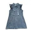 Vestido Colete Jeans Feminino Lavado com Botões e Mangas Bufantes Estilo Qipao Modificado Verão Leve Estilo Chinês Saia de Jeans Macia