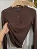 Top de manga larga con cuello redondo y línea de hombros para mujer, temporada de primavera y otoño 2026, estilo coreano, simple, casual, para ir al trabajo, moderno, versátil, camiseta básica