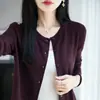 Casaco suéter fino de tricô fino, cor sólida, versátil, casual solto, manga dobrada, gola V, feminino, lã, solúvel em água