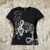 Camiseta de Manga Corta con Cuello Redondo Estampada Moda Casual de Calle Punk Gótico Oscuro Estilo Y2K Harajuku Subcultura