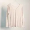 2026 Nueva Camisa Base de Seda para Mujer Cuello en V Jersey de Encaje Ajustado Camiseta Superior Sencillo Ajustado para Mujer