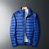 Jaqueta Masculina Leve de Penas e Algodão com Gola Alta Outono/Inverno 2024, Jaqueta Casual Quente, Casaco para Casal, Jaqueta de Inverno Tendência