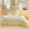 Juego de Cama de Encaje y Terciopelo de Leche con Faldón de Cama Cuatro Piezas Invierno Cálido Juego de Sábana Polar de Doble Cara Sábana Ajustada Juego de Polar Espesado Venta al por Mayor