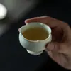 Taza Maestro de Cerámica Verde de Alto Pie con Boca de Flor Estilo Japonés Horneada en Horno para Té Kung Fu, Taza de Cerámica para Degustación de Té Casera