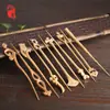 Aguja de Té Horquilla Tallado en Bambú Posavasos de Té Pu 'er Aguja de Té Cuchillo de Té Cono de Té Esfera de Té Aguja para Tetera Horquilla de Bambú Horquilla Ceremonia del Té Seis Caballeros