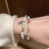 Pulseras de Cuentas Populares para Mujer 2025, Retro, de Alta Gama, Pulseras de Cinabrio Versátiles, Pulseras de Perlas Estilo Ins al Por Mayor