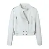 Chaqueta de Cuero de Motocicleta de PU para Mujer, Cuello Redondo, Cremallera Diagonal, Chaqueta de Cuero, Estilo Europeo y Americano, Abrigo de Amazon, Venta al por Mayor de una sola pieza, Chaqueta Estilo Motocicleta