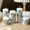 Vela Cilíndrica Grande Impresa en Porcelana Azul y Blanca con Patrón, Portavelas de Boda, Decoración de Ambiente para el Hogar