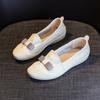 Tênis Brancos de Couro Genuíno para Mulheres, Primavera e Verão, Slip-On, Plano, Versátil, Casual, Couro Bovino de Primeira Camada, Moderno, Sapatos para Maternidade, Slip-On, Aumenta Altura