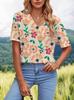 2025 Transfronterizo Amazon Europeo y Americano Verano Moda Femenina Camiseta Estampada de Manga Corta con Cuello en V Top Personalizado para Mujer Camiseta