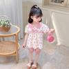 Traje de estilo occidental para niños, estilo coreano, ropa de verano para niñas pequeñas con estampado de cuerpo completo, ropa de moda para niñas pequeñas