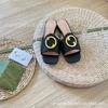 Chinelos Quadrados de Marca g de Alta Qualidade para Mulheres, Sandálias Slip-On para Uso Externo de Verão 2024 com Fivela de Metal, Sandálias Rasteirinhas Casuais para Mulheres
