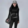 Conjunto de Yoga de Dos Piezas para Mujer con Cuello Alto, Chaqueta Corta de Fitness, Pantalones Deportivos Ajustados de Cintura Alta para Glúteos de Durazno, Traje Deportivo