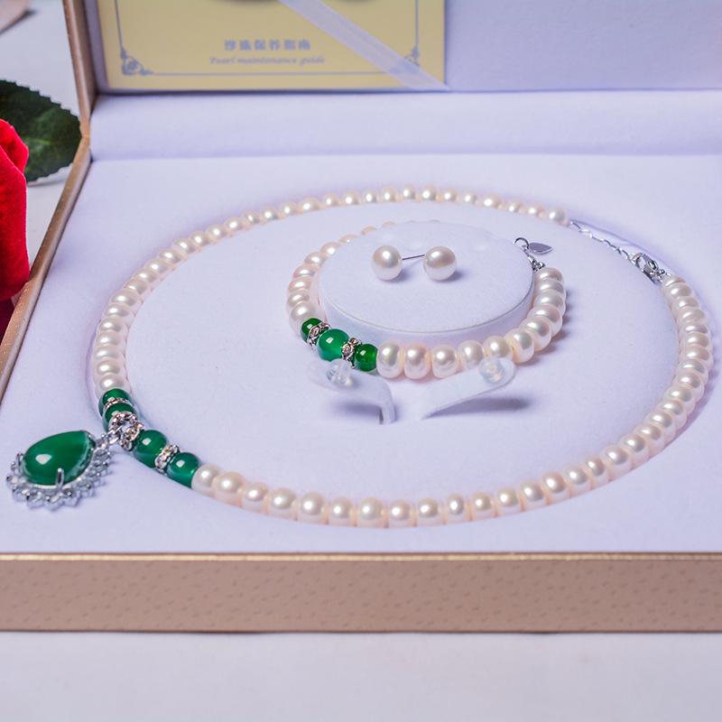 母亲节天然淡水珍珠妈妈链套装 民族风玛瑙项链手链耳