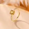 Anillo Yilu Plata S925 plata de ley chapado en oro cristal amarillo, diseño geométrico cuadrado elegante y simple, anillo abierto versátil de lujo ligero
