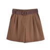 Exportação Transfronteiriça Roupas Femininas Verão 2025 Estilo Europeu e Americano Camisa de Manga Larga + Cinto Tecido Conjunto Shorts Feminino L28216/8F