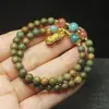 Pulsera de Sándalo Verde de 6 mm con Doble Círculo, Fragancia y Colgante de Cacahuete, Abalorios Budistas y Joyería para Mujeres