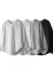 Camiseta de manga larga de 200 g para mujer con cuello en V en forma de corazón, holgada, cuello redondo, ropa interior, camiseta blanca lisa para hombre, capa base negra