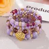 Itens Mais Vendidos Transfronteiriços: Pulseira com Pingente de Coração em Liga de Metal Estilo Boho, Pulseira Elástica de Contas Multicamadas