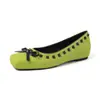 Sapatos Mary Jane Amarelos de Couro Macio, Salto Baixo Quadrado, para Mulheres, com Aumento Oculto de Altura, Sola Reta, Laço, Estilo Slip-On