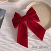 Horquilla de lazo grande de color rojo vino para otoño e invierno, horquilla de terciopelo para niños de Año Nuevo 2022, accesorios elegantes y dulces para el cabello.
