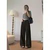 Foto real de los pantalones de traje de mujer de cintura alta con bolsillos delanteros de nuevo diseño para el otoño de 2026, estilo holgado y casual