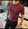 Nova Camisa de Malha Masculina de Verão com Gola Redonda e Manga Curta, Camiseta Jacquard de Luxo Leve Slim-Fit de Manga Meia