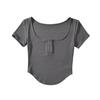 Top ajustado de manga corta estilo Pure Desire 2023 con cuello cuadrado irregular y adelgazante de Spice Girls