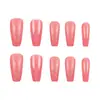 Uñas Postizas Rosa con Purpurina Más Vendidas para Comercio Exterior, Puntas de Uñas de Color Puro que Realzan el Cutis, Uñas Postizas Transfronterizas de 24 Piezas al por Mayor