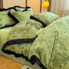 Cobre-leito Estilo Hepburn Francês Conjunto de Quatro Peças para Cama de Veludo Leiteiro Conjunto de Três Peças com Lençóis e Capa de Colcha com Renda Lolita