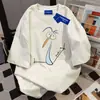 Camiseta de Manga Corta con Cuello Redondo y Estampado Interesante, Diseño Minimalista para Mujer, Verano 2025, Tops Sueltos Casuales para Pareja, Estilo Ins
