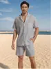 2024 Transfronterizo Nuevo Amazon Traje de Camisa de Manga Corta Verano Holgado Casual Algodón y Lino Cárdigan Camisa para Hombre