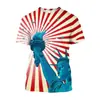 Estampa Retrô da Bandeira Americana Impressão 3D Transfronteiriça Nova Camiseta Casual Masculina de Gola Redonda e Manga Curta Venda Direta da Fábrica
