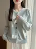 Cardigan de Tricô Gola Redonda Novo Outono 2026 Transfronteiriço com Botões de Concha Estrela do Mar, Casaco Suéter Versátil de Manga Longa Feminino