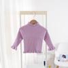Suéter Macio e Sedoso Outono/Inverno 2025 para Meninas, Cor Sólida, Camisa Base com Gola Alta Meia-Tartaruga em Renda, Top de Tricô para Bebê