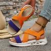 Sandalias de Mujer Estilo Verano 2025 de Hebilla Elástica de Una Línea Plataforma Transfronteriza Suela Suave Suela Gruesa Punta Abierta Sandalias Tejidas de Vuelo