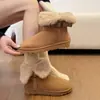 Botas de nieve gruesas y versátiles de moda estilo páramo para mujer, modelo nuevo popular este año, gamuza con hebilla de cinturón, botas cálidas de algodón de doble uso
