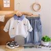 Ropa Infantil Niños Conjunto de Ropa Primavera y Otoño 2025 Nuevo Estilo Bebé Casual Otoño Casual Botones Manga Larga Conjunto de Dos Piezas