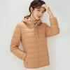 2026 Nova Jaqueta de Penas Leve Feminina Outono e Inverno 90% Penas com Capuz e Gola Alta, Estilo Fino, Casaco Plus Size