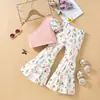 Conjunto de tirantes para niñas de verano, Conjunto de dos piezas con pantalones acampanados florales para niños, Ropa de verano elegante estilo vacacional para bebés, Ropa para niños