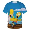 Camiseta de Manga Corta con Cuello Redondo para Hombre con Estampado Digital 3D de Dibujos Animados de Moda Los Simpson Ventas Directas de Fábrica Diseño con Imágenes