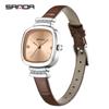 Relógio Feminino Sanda de Quartzo Pequeno Simples de Alto Valor, Elegante, Versátil, Levemente Luxuoso, À Prova D'água, Quadrado Pequeno, Cor de Açúcar